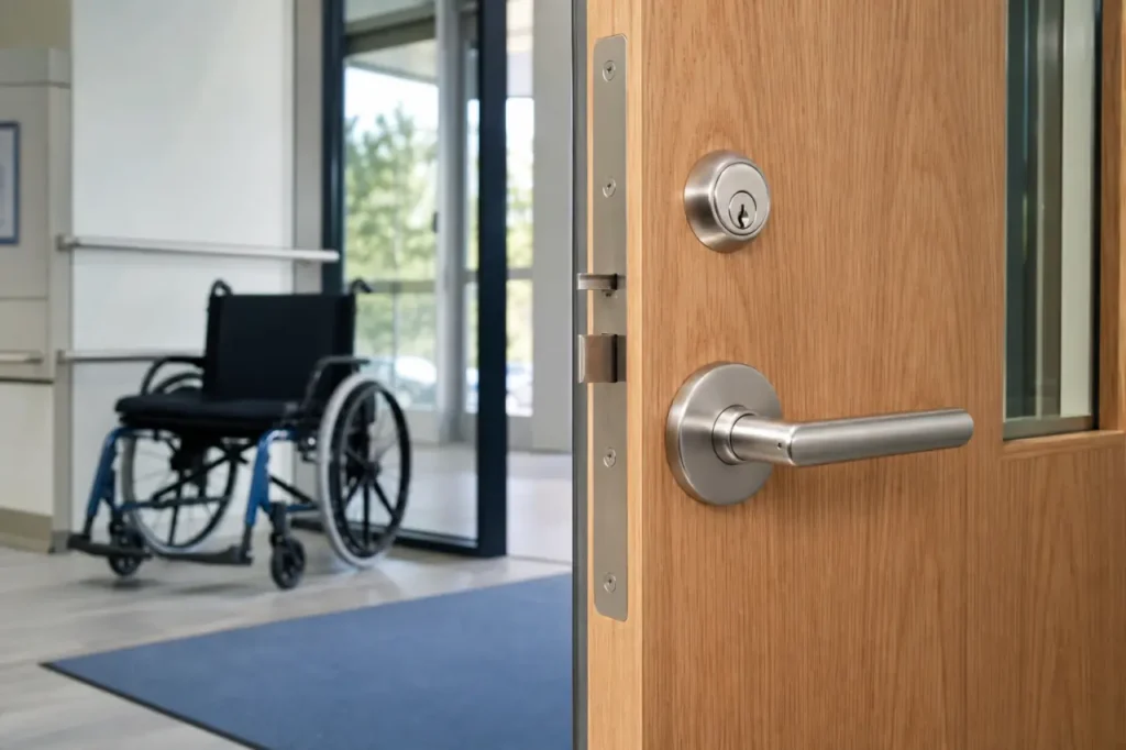 ADA compliant door lock visual for federal parameters for ada door hardware compatibility