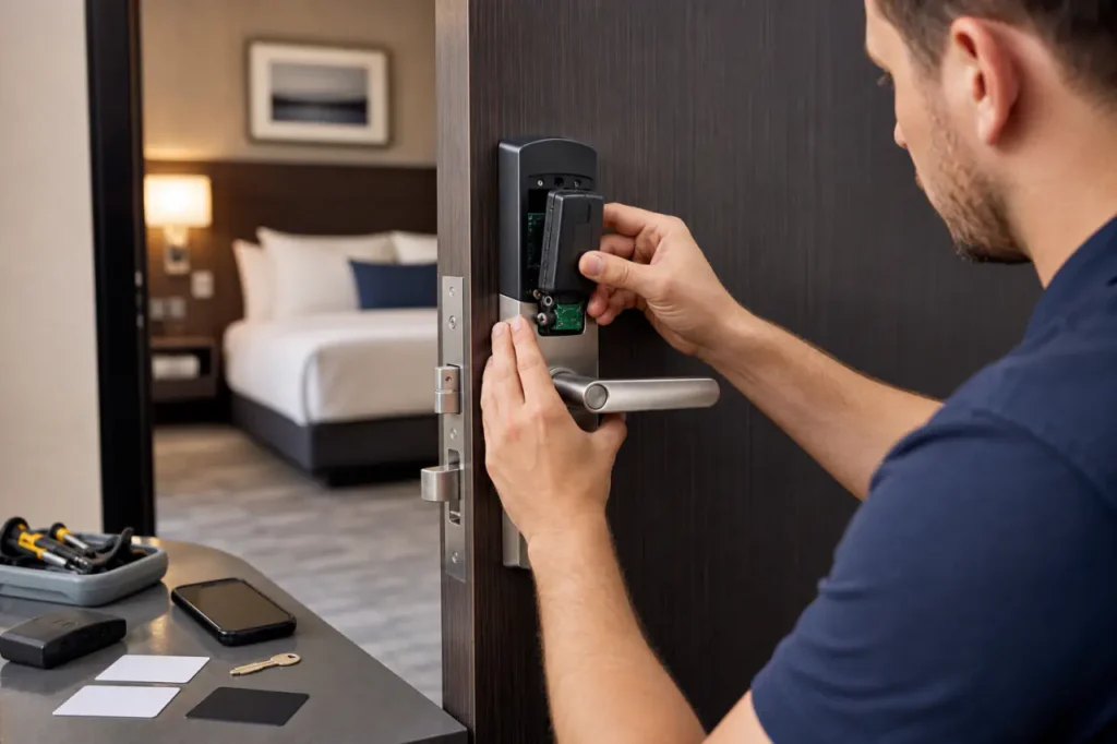 Hotel Door Lock System visual for comparing hotel lock access technologies