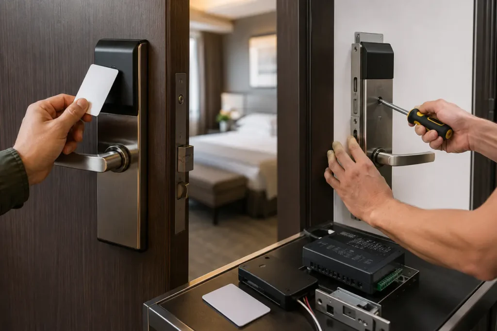 hotel key card lock system door hardware installation and access control components