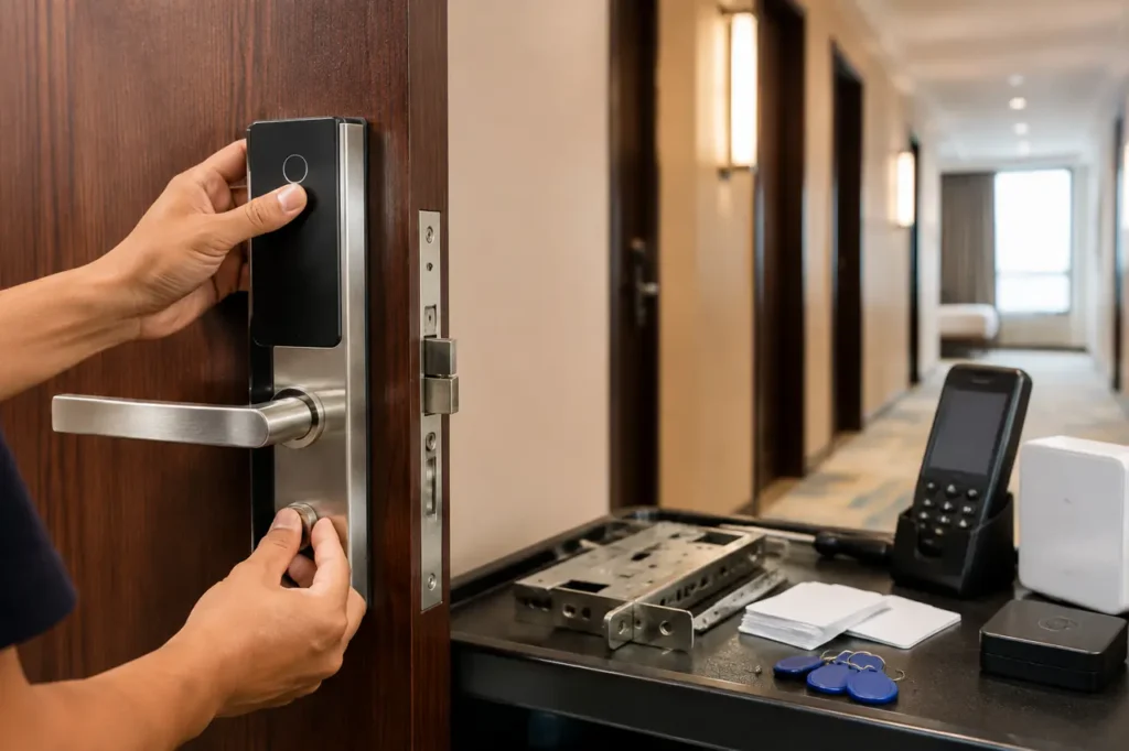 hotel smart lock system door hardware installation and access control components